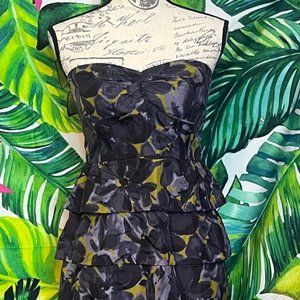 J. Crew Sz 6 Purple Sweetheart Neckline Strapless Built-Bra Floral Formal Dress